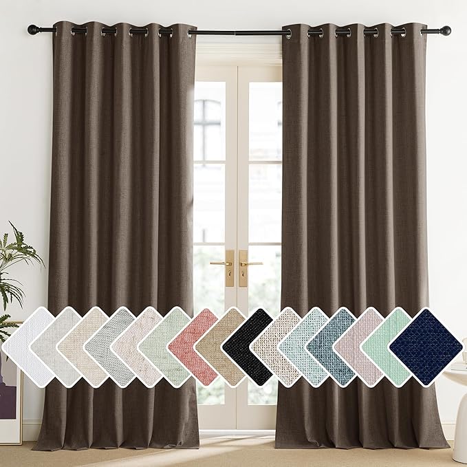 NICETOWN Coffee Vintage Linen 100% Blackout Curtains for Living Room, Thermal Insulated Curtains 120“ Long, Noise Reducing Window Treatment Drapes for Home Office, 62" Wide Per Panel, Set of 2