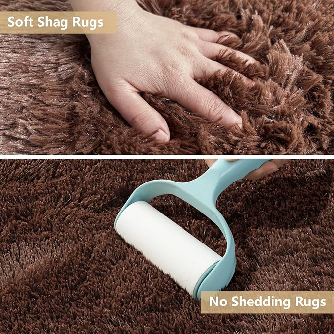 9X12 Large Area Rugs for Living Room Bedroom,Big Shag Rug for Bedroom Dorm,Soft Fluffy Indoor Carpet Nursery Rugs for Kids Girls Room Home Decor (Brown, 9X12 Feet)