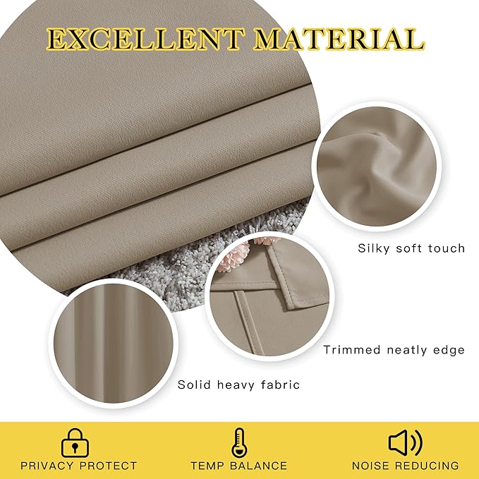 NICETOWN Blackout 102 inch Curtains for Living Room, Grommet Thermal Insulated Room Darkening Curtains for Bedroom/Living Room, 2 Panels, W52 x L102, Taupe