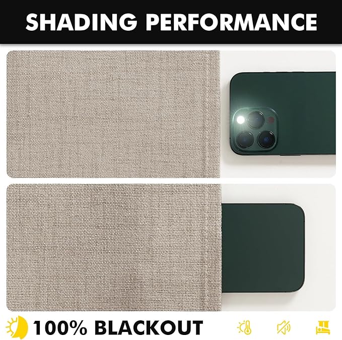 MIULEE 100% Blackout Linen Curtains for Bedroom, Taupe Solid Luxury Decor Thermal Insulation Room Darkening Drapes for Living Room Nursery Back Tab Rod Pocket 42 x 63 Inches, 2 Panels