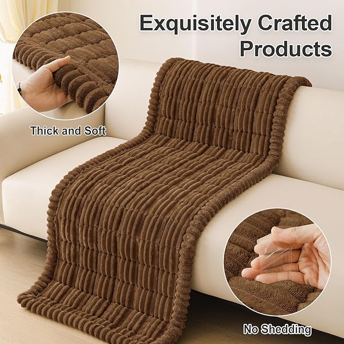 hyha Couch Covers for Dogs Washable, Non Slip Plush Dog Sofa Protectors, Fuzzy Pet Couch Covers for 3 Cushion Sofa Pet Friendly (Brown, 27.6" x 47")