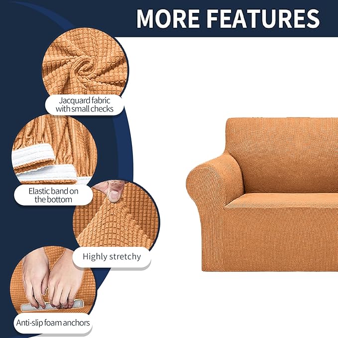 Cupuamon 2026 New Stretch Oversized Sofa Slipcovers Couch Sofa Cover for 4 Seater Furniture Protector Covers with Elastic Bottom Jacquard Fabric Small Checks for Pets, Kids - Golden
