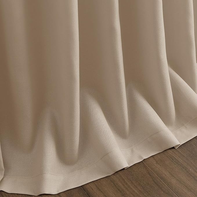 Sepia Beige Linen Curtains 112 Inches Long for Living Room Farmhouse Decor Light Filtering Semi Sheer Curtain Back Tab Rod Pocket Neutral Floor to Ceiling High Window for Bedroom 52x112, 2 Panels