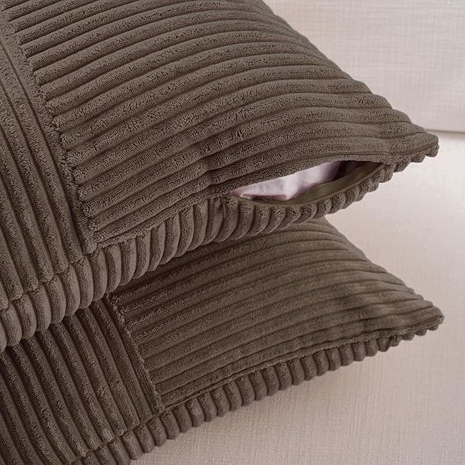 Fancy Homi 2 Packs Dark Brown Lumbar Decorative Throw Pillow Covers 12x20 Inch for Living Room Couch Bed, Rustic Farmhouse Boho Home Decor, Soft Striped Corduroy Rectangle Accent Cushion Case 30x50 cm