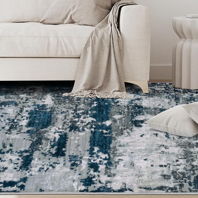 9x12 Area Rugs for Living Room Rug Washable: Abstract Large Rug for Dining Room Bedroom Carpet Non Slip 9 by 12 Indoor Modern Nursery Home Office Navy Grey
