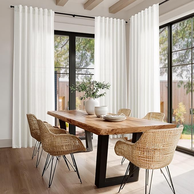 Nanspring Beige White Linen Curtains for Living Room 92 Inches Long Back Tab and Rod Pocket Light Filtering Semi Sheer Curtain Rustic Farmhouse Decor Luxury Drapes for Bedroom Office 52x92, 2 Panels