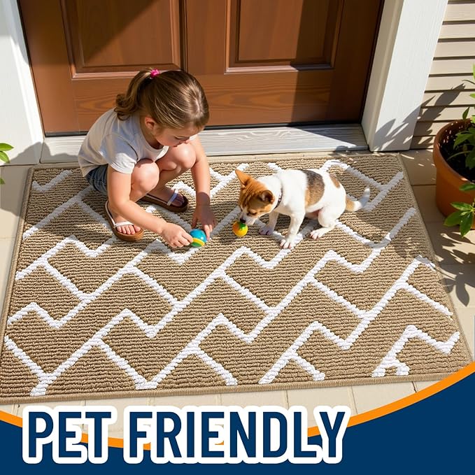 OLANLY Front Door Mat, Non-Slip Rubber Backing, Dirt Resistant and Absorbent, Washable, Easy to Clean Low-Profile Indoor Doormat for Back Door, Entryway, Inside Entrance, 36x24, Beige