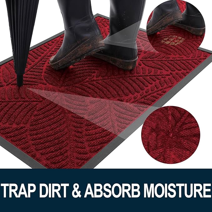 Colorxy Waterproof Doormat, Sturdy Natural Rubber Front Indoor Mat, Non Slip Low Profile Indoor Outdoor Door Mats, Stain and Fade Resistant Floor Mats, Easy Clean Patio Entry Mat, 30''x17'', Burgundy
