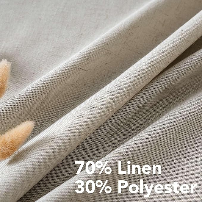 H.VERSAILTEX Living Room Linen Curtains - Semi Sheer, Nickel Grommet, Energy Saving, Light Filtering Window Treatments - Oatmeal, 2 Panels, 52 x 84 Inch