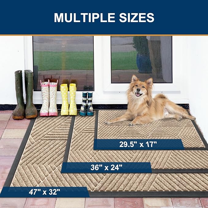 Smiry Front Door Mat Outside Entrance, Heavy Duty Sturdy Natural Rubber Doormat, Trap Dirt and Moisture, Easy Clean Low Profile Mats for Indoor Outdoor Entry, Irregular Triangle (29.5x17, Mixed Camel)