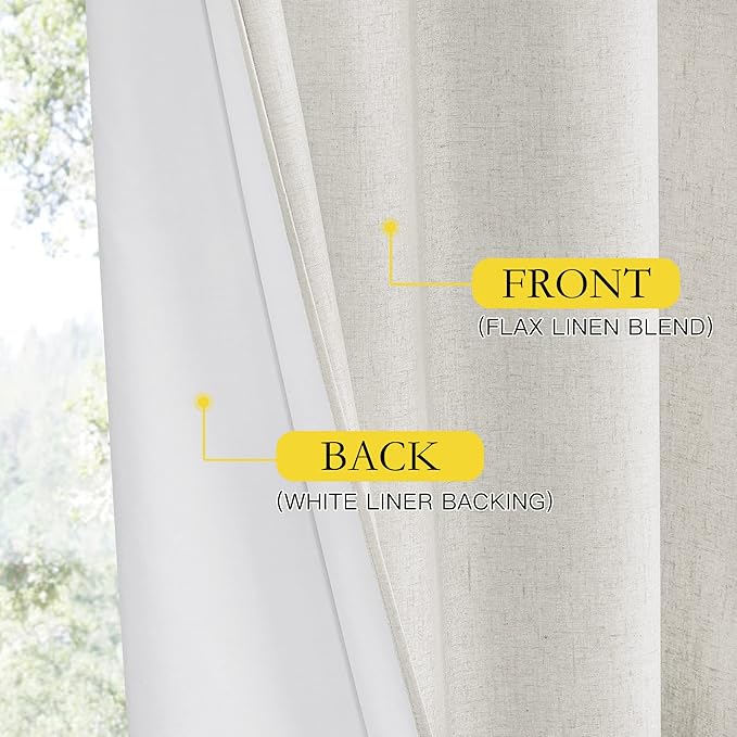 NICETOWN 100% Absolutely Blackout Linen Curtains with Thermal Insulated White Liner, Ivory, 52" W x 45" L, Set of 2, Burlap Textured Textured Linen Look Privacy Window Treatment for Kitchen