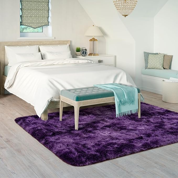 Goideal Fluffy Rug for Bedroom Living Room, 6x9 Purple Area Rugs, Faux Fur Shag Modern Carpet Ultra Soft Girls Boys Room Home Decor, Tie-Dyed