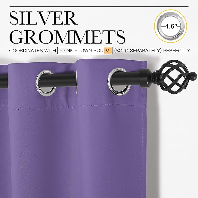 NICETOWN Blackout Curtain Panels for Bedroom, 2 Panels, Lilac Purple, W42 x L40-inch, Thermal Insulated Grommet Top Blackout Draperies and Drapes for Basement