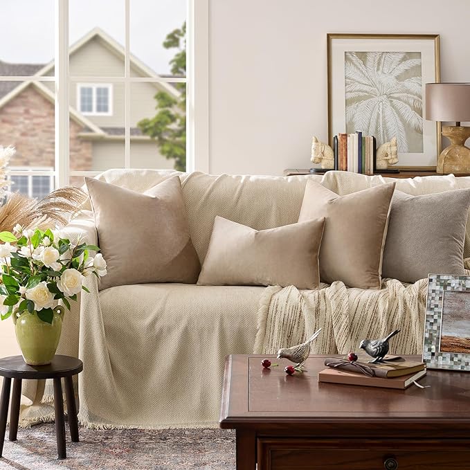 GIGIZAZA Velvet Taupe Decorative Throw Pillow Covers Couch Pillow Lumbar Cushion Cover 12x20 Pack of 2