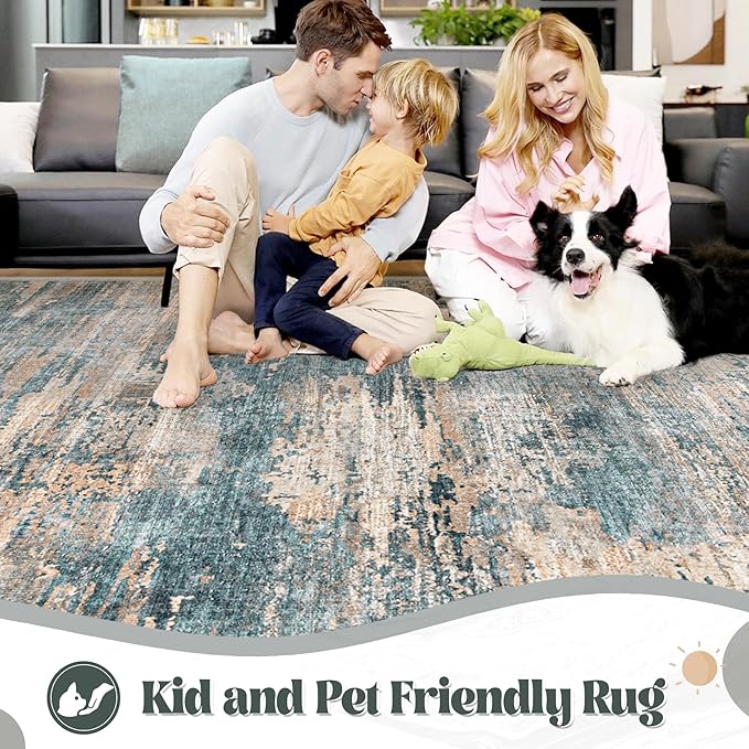 XLUEZ 9x12 Area Rug for Living Room, Washable Modern Abstract Large Area Rug Neutral Soft Non Slip Kids Rug Stain Resistant Indoor Carpet for Bedroom Dining Room Playroom Office(GreenBrown, 9'x12')