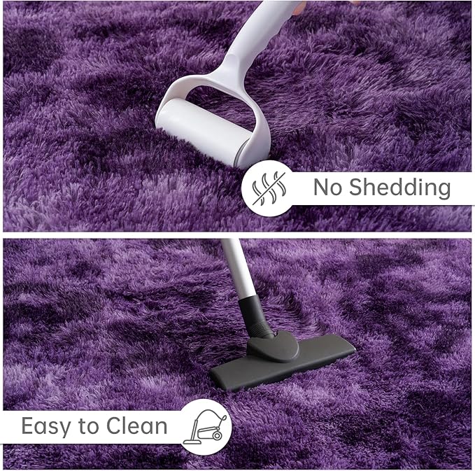 Goideal Fluffy Rug for Bedroom Living Room, 3x5 Purple Area Rugs, Faux Fur Shag Modern Carpet Ultra Soft Girls Boys Room Home Decor, Tie-Dyed