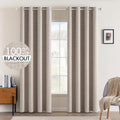 MIULEE Blackout Curtains for Bedroom Linen Texture Solid Thermal Insulated Natural Khaki Grommet Room Darkening Curtains & Drapes Luxury Decor for Living Room Nursery 52 x 84 Inch (2 Panels)