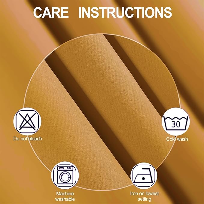 LEMOMO Blackout Curtains 66 x 84 inch/Mustard Yellow Curtains Set of 2 Panels/Thermal Insulated Room Darkening Bedroom Curtains