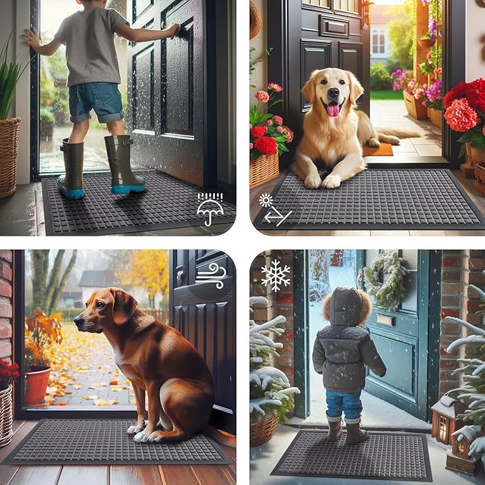 Smiry Front Door Mat Outside Entrance, Heavy Duty Natural Rubber Doormat, Non Slip, Trap Dirt and Moisture, Easy Clean, Low Profile Welcome Floor Mats for Indoor Outdoor Entry, 59x23 Inch, Mix Grey