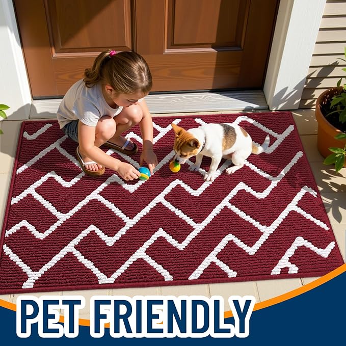 OLANLY Front Door Mat, Non-Slip Rubber Backing, Dirt Resistant and Absorbent, Washable, Easy to Clean Low-Profile Indoor Doormat for Back Door, Entryway, Inside Entrance, 32x20, Burgundy