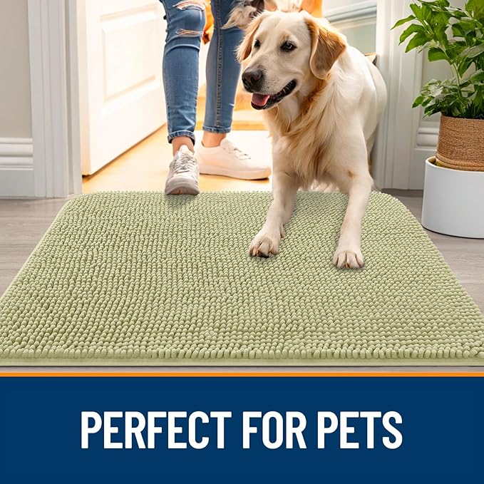 OLANLY Dog Door Mat for Muddy Paws 40x32, Absorbs Moisture and Dirt, Absorbent Non-Slip Washable Doormat, Quick Dry Chenille Mud Mat for Dogs, Entry Indoor Entryway Carpet for Inside Floor, Vanilla