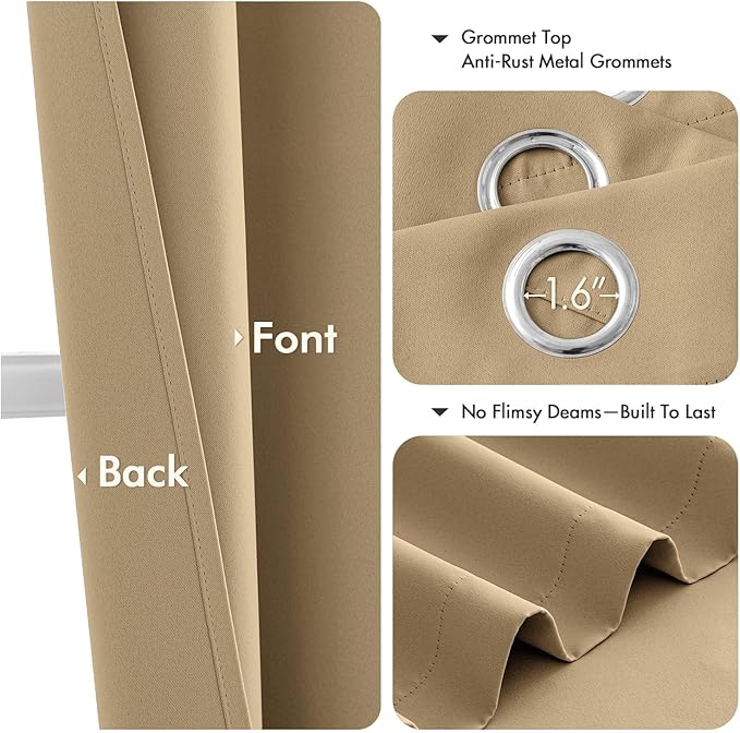 MIULEE Taupe Brown Blackout Curtains for Bedroom Living Room 63 Inches Long 2 Panels, Thermal Insulated Room Darkening Drapes Solid Grommet Noise Reduction Light Blocking Window Treatments 40x63 Inch