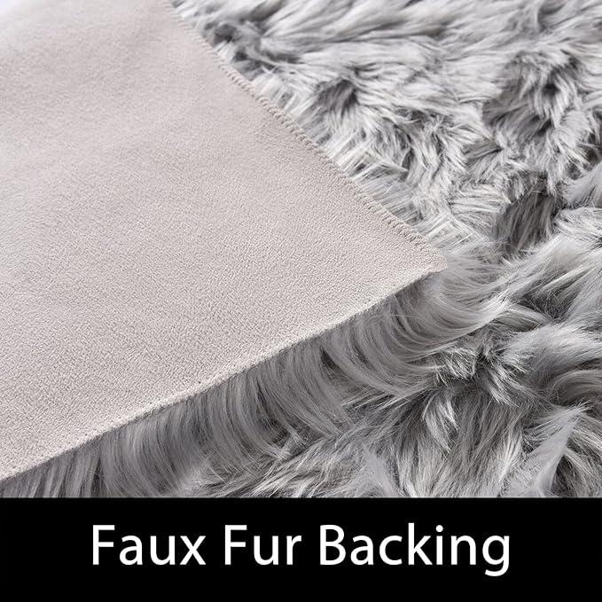 Latepis Grey Faux Sheepskin Fur 2x6 Runner Rugs High Pile Soft Plush Fuzzy Rug for Bedroom Bedside Shag Rug Fluffy Carpet for Living Room Home Décor