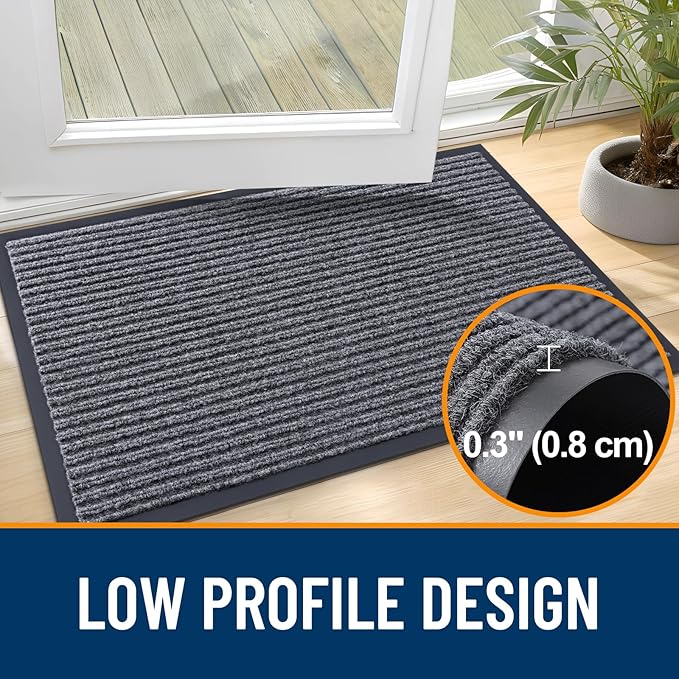 OLANLY Front Door Mat Indoor Outdoor Entrance, Waterproof Heavy Duty Doormat, Fade Resistant, Low Profile, Easy Clean Patio Porch Welcome Floor Mats for Entry, 47x30, Grey