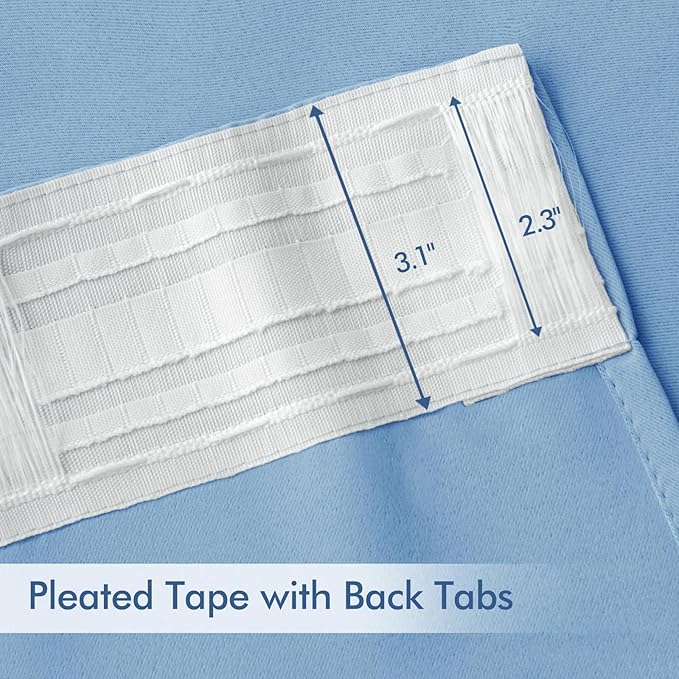 MIULEE Sky Blue Back Tab Blackout Curtains 102 Inch Long 2 Panels Set for Bedroom, Rod Pocket/Pinch Pleated Thermal Insulated Living Room Darkening Light Blocking Floor to Ceiling Drapes