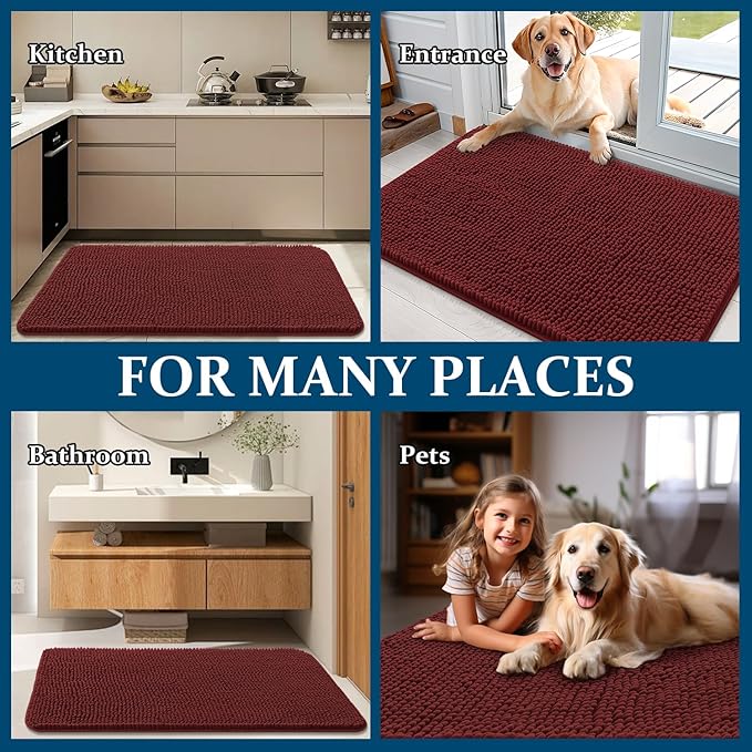 OLANLY Dog Door Mat for Muddy Paws 35x24, Absorbs Moisture and Dirt, Absorbent Non-Slip Washable Doormat, Quick Dry Chenille Mud Mat, Entry Indoor Entryway Carpet for Inside Floor, Caramel Russet