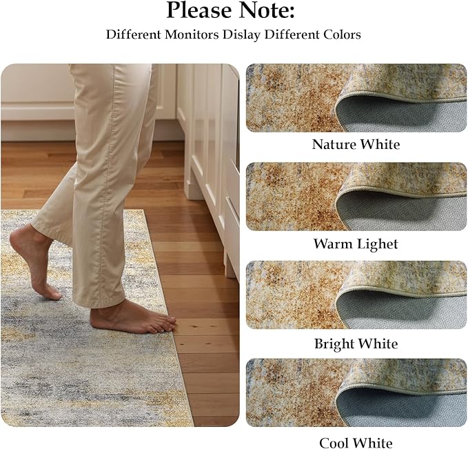 2x8 Washable Kitchen Runner Rug: Modern Abstract Runners for Hallway Soft Non Slip Rugs with Rubber Backing Low Pile Thin Waterproof Floor Carpet for Entryway Bedroom Bathroom Indoor 2x8 Grey/Yellow