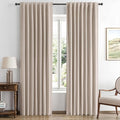 MIULEE 100% Blackout Linen Curtains for Bedroom, Beige Solid Luxury Decor Thermal Insulation Room Darkening Drapes for Living Room Nursery Back Tab Rod Pocket 42 x 84 Inches, 2 Panels