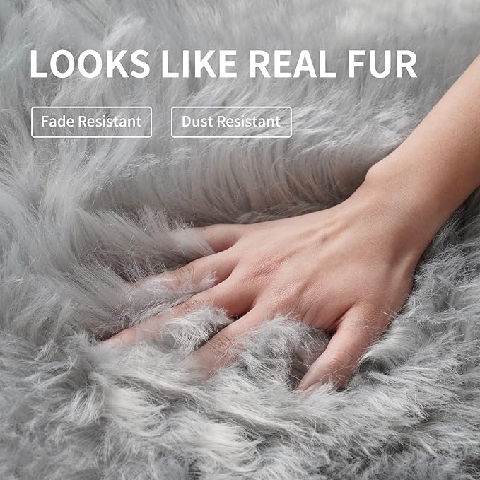 Fluffy Area Rug, Grey Faux Fur Rug for Bedroom 3'x5', Soft Shag Fuzzy Rugs for Living Room, Gray Furry Bedside Nursery Rug Plush Indoor Floor Carpet for Kids Room Teen Dorm,Home Decor Aesthetic