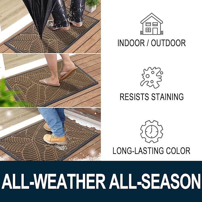 Colorxy Waterproof Doormat, Sturdy Natural Rubber Front Indoor Mat, Non Slip Low Profile Outdoor Door Mat, Stain and Fade Resistant Floor Mats, Easy Clean Patio Entry Mat, 71''x47'', Light Brown