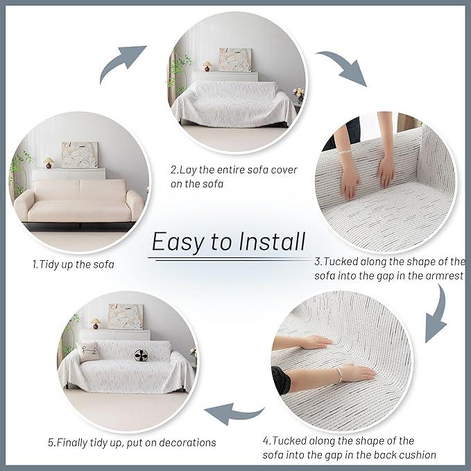 MYSKY HOME Couch Covers for 3 Cushion Couch Sofa, Sectional Couch Cover L Shape Chenille Couch Cushion Covers for Pets, Furniture Protector Cover for Dogs, Kids, 91"X150", White