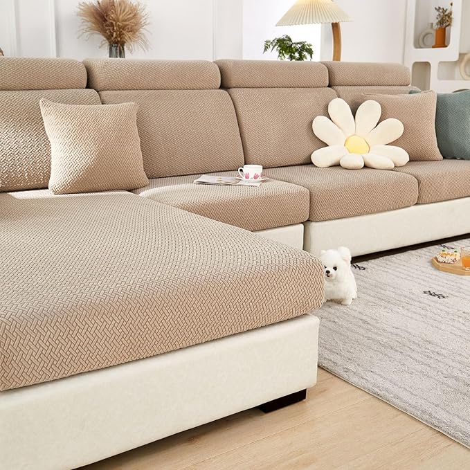 Sofa Covers Couch Covers for Sofa Pet Friendly Couch Cushion Covers Universal Sofa Covers Washable Stretch Slipcovers for Sectional Sofa (Texture Light Coffee,Large Single Seat Cover)