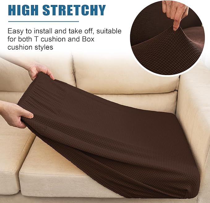 Water Repellent Sofa Seat Covers for Living Room 3 Seater Super Fit and Soft Flexibility with Elastic Bottom Couch Seat Coat (Sofa Cushion, Chocolate)