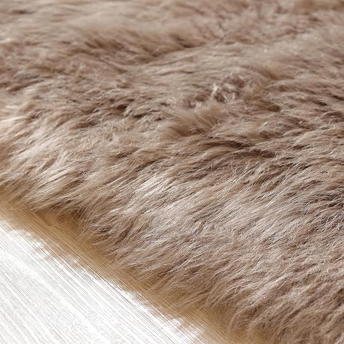 ORINOVA Beige Faux Fuzzy Area Rugs for Bedroom Machine Washable Sheepskin 2x6 Fluffy Fur Rugs for Living Room Runner Rugs for Hallway Nursery Furry Rug Home Décor