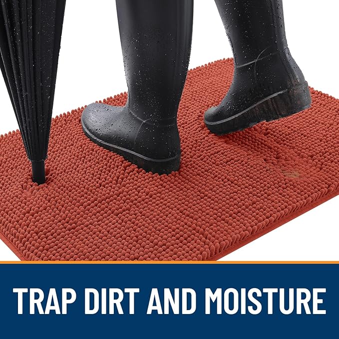 OLANLY Dog Door Mat for Muddy Paws 59x35, Absorbs Moisture and Dirt, Absorbent Non-Slip Washable Doormat, Quick Dry Chenille Mud Mat for Dogs, Entry Indoor Entryway Carpet for Inside Floor, Maple Red