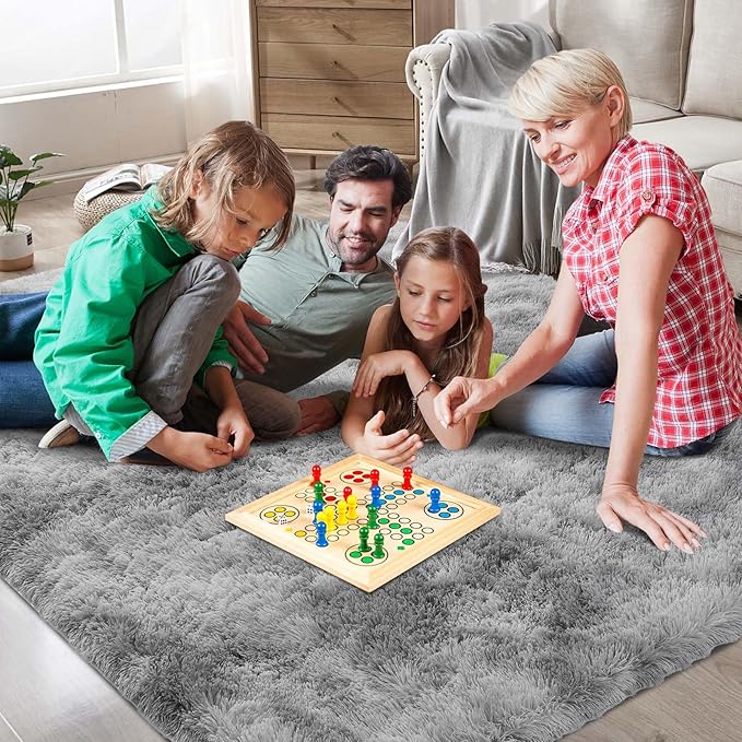 Shag Area Rugs for Bedroom Living Room,8X10 Ultra Soft Fluffy Area Rugs for Dorm, Indoor Carpet Nursery Rugs for Kids Girls Room Home Decor,Tie-Dye Grey