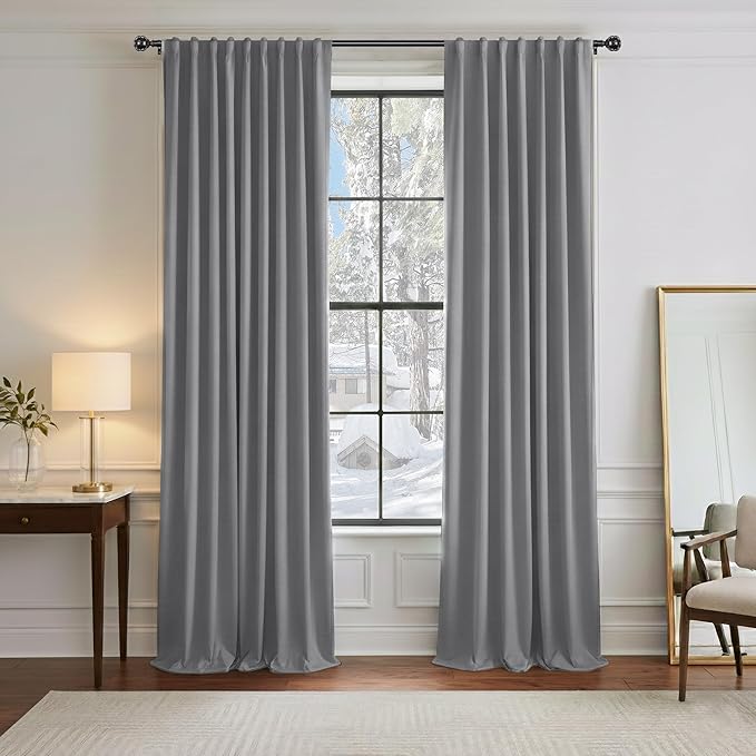 Pony Dance Blackout Curtains Thermal Insulated Window Treatment Panels Room Darkening Shade Drapes for Living Room Back Tab/Rod Pocket Bedroom Draperies, 55 x 120 Inch, Silver Grey, 2 Panels