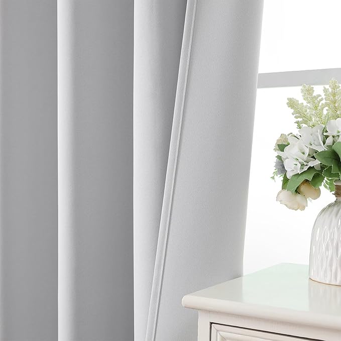 CUCRAF Grayish White Blackout Curtains 63 inch Length 2 Panels Set, Rod Pocket Room Darkening Drapes for Bedroom Living Room, Insulated Thermal Light Blocking Window Curtain (W52 x L63 Inch)