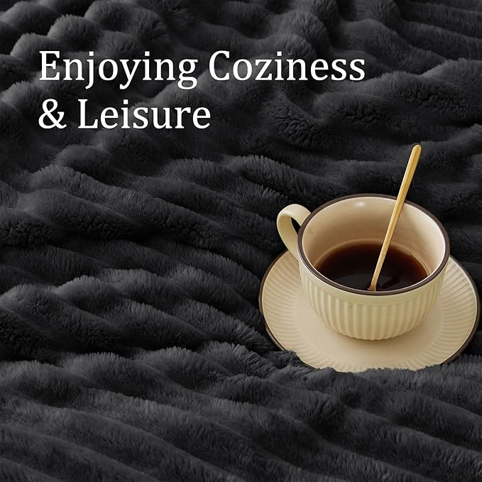 BEDELITE King Size Blanket for Bed, 300GSM Soft & Warm Fleece Blanket, Decorative and Giftable Striped Black Blankets for Women, Men, 108"x90"