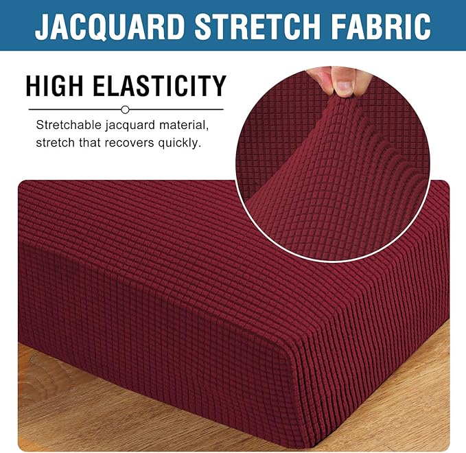 H.VERSAILTEX High Stretch Individual Seat Cushion Covers Sofa Slipcovers Couch Cushion Covers Sofa Covers Featuring Jacquard Textured Twill Fabric (1 Pack for 1 Cushion Chair, Burgundy Red, Small)