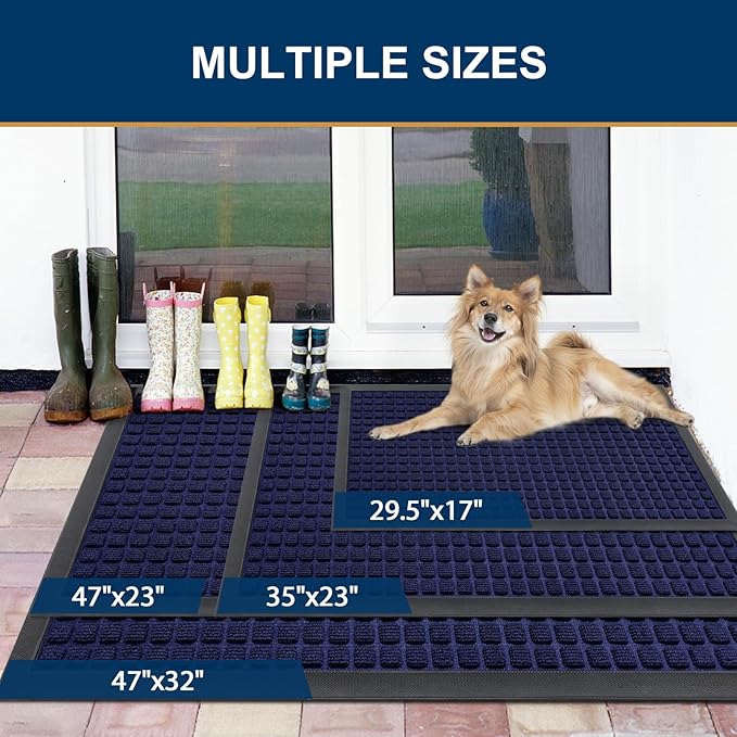 Smiry Front Door Mat Outside Entrance, Heavy Duty Natural Rubber Doormat, Non Slip, Trap Dirt and Moisture, Easy Clean, Low Profile Welcome Floor Mats for Indoor Outdoor Entry, 59x23 Inch, Navy Blue