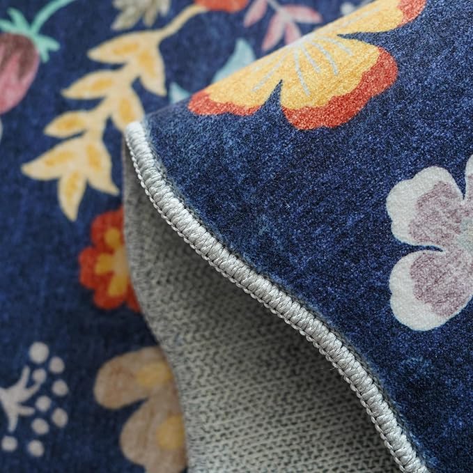Washable 3x6 Hallway Runner Rug: Low-Pile Floral Scalloped Entryway Runners Non-Slip Stain Resistant Carpet for Kitchen Bathroom Laundry Room Soft Floor Mat for Living Room Bedroom Nursery(3x6/Purple)