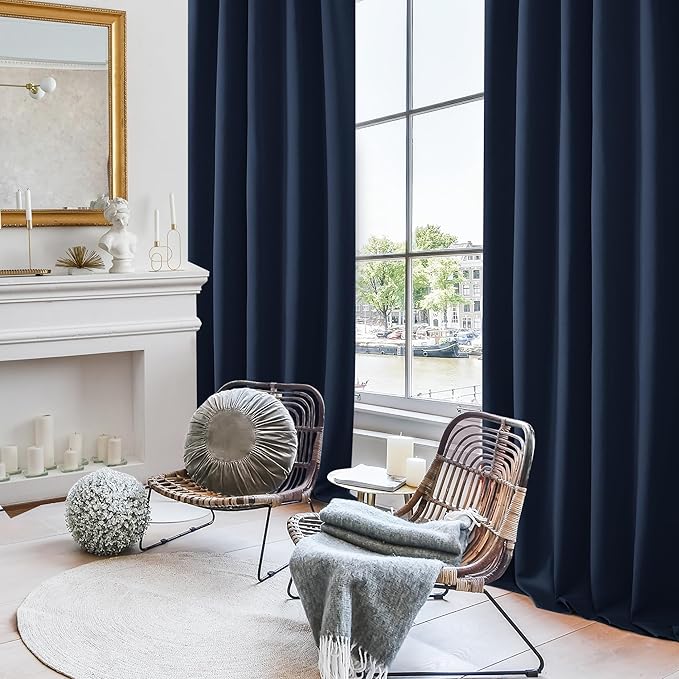 Deconovo Blackout Curtains, Thermal Insulated, W42 x L84 2 Panels, Back Tab, Machine Washable, Room-Darkening Drapes for Bedroom/Living Room Navy Blue