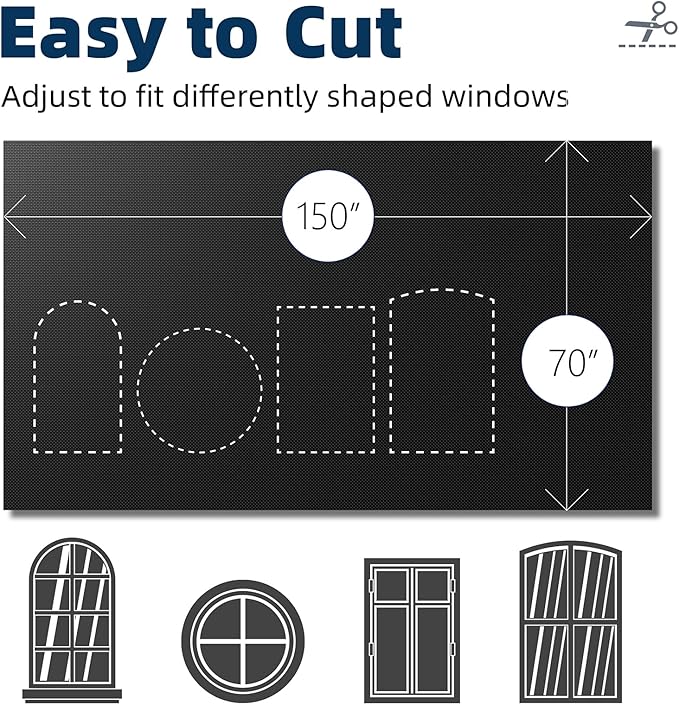 NIGHTON Portable Blackout Curtains 150"×70", Strong Hook and Loop Tape Strips with Adhesive, Cuttable Blackout Window Cover, 100% Black Out Material Blinds for Baby Nursery or Travel - Black
