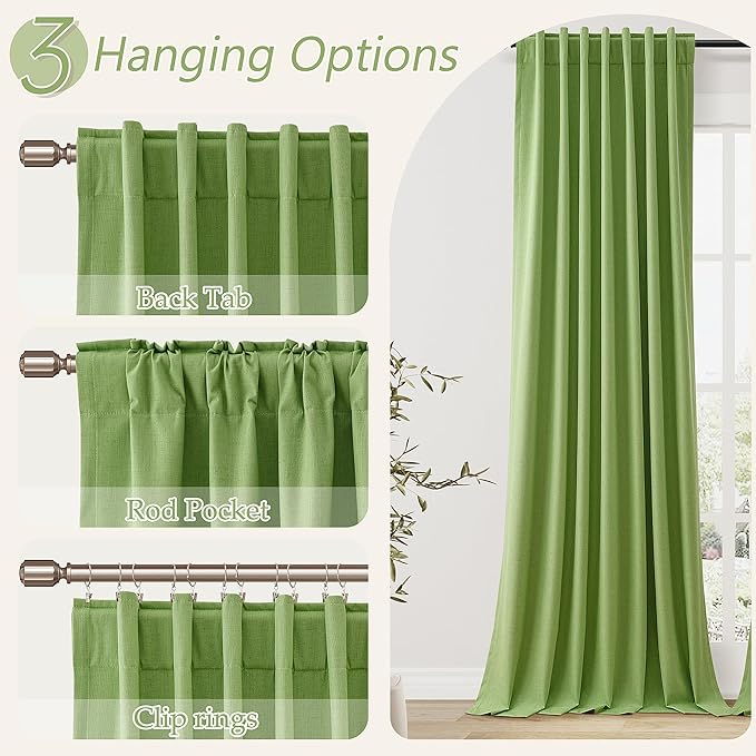 Guken 100% Blackout Curtains 120 Inch Length 2 Panels Set for Living Room Bedroom Back Tab Thermal Insulated Black Out Linen Drapes Room Darkening Lime Green,52x120
