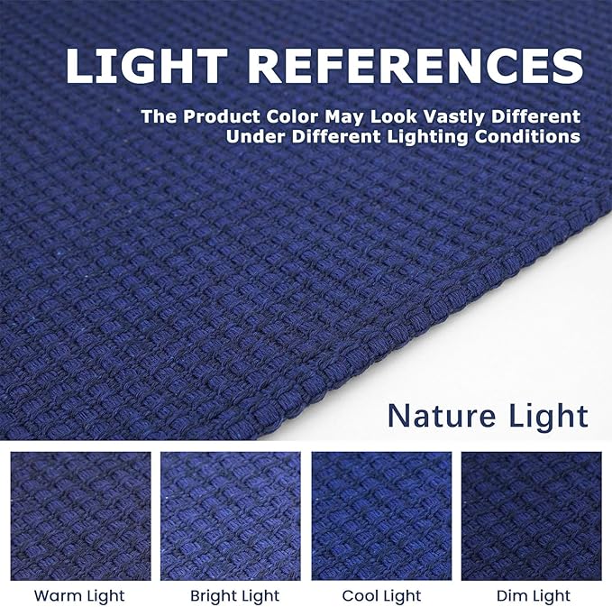 KOZYFLY Washable Area Rug 5x7 ft Rubber Backed Non Slip Rugs for Living Room Braided Cotton Bedroom Rug Woven Office Rugs Indoor Floor Carpets for Dining Bedroom Living Room, Royal Blue/Navy